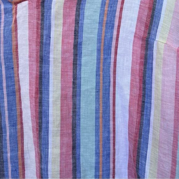 Chico's Striped Popover Top Size 3 Sleeveless Linen Rainbow V-Neck Tunic Spring - Picture 6 of 9